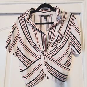 Women's Red & Blue Pinstripe Crop Shirt sz. M